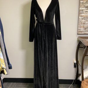 Baltic Born Womens Black Velvet Belted Long Sleeve Maxi Dress Size Medium